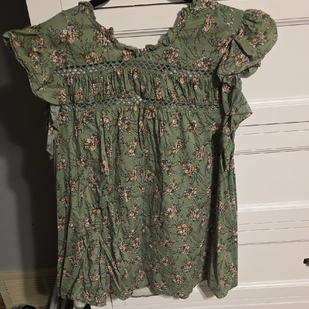 Lane Bryant Green Floral Blouse